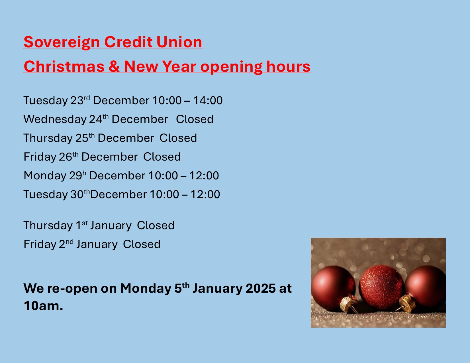 Xmas opening hours